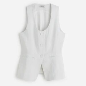Madewell White Sleeveless Button-Front Linen Vest